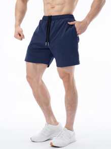 Manfinity Sport Corelite Men Drawstring Waist Slant Pocket Sports Shorts - Navy Blue - View 3