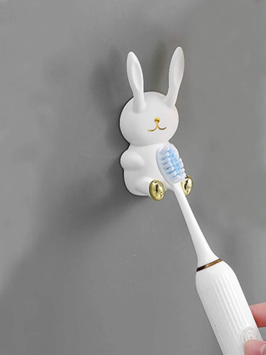 1 pieza ABS Pasta de dientes almacenamiento con dibujos animados en forma de conejo Soporte para cepillo de dientes para cuarto de baño - Blanco - Ver 1
