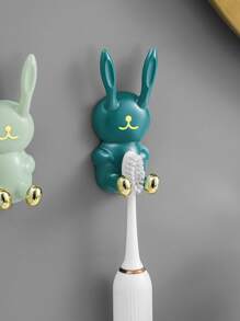 1 pieza ABS Pasta de dientes almacenamiento con dibujos animados en forma de conejo Soporte para cepillo de dientes para cuarto de baño - Blanco - Ver 3