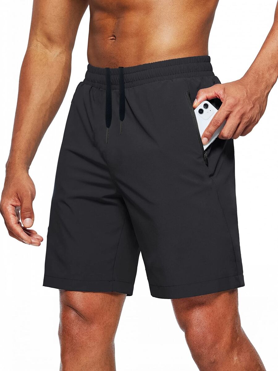 Manfinity Sport Corelite Men Drawstring Waist Zipper Pocket Sports Shorts Gym Shorts Jogger Shorts - Black - View 1
