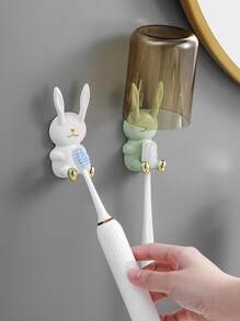 1 pieza ABS Pasta de dientes almacenamiento con dibujos animados en forma de conejo Soporte para cepillo de dientes para cuarto de baño - Blanco - Ver 5