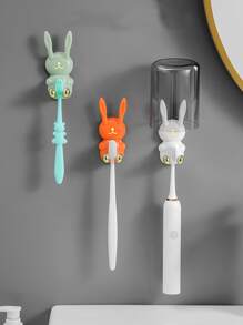 1 pieza ABS Pasta de dientes almacenamiento con dibujos animados en forma de conejo Soporte para cepillo de dientes para cuarto de baño - Blanco - Ver 2