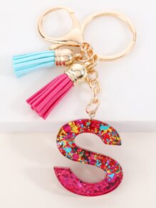 Tassel & Letter Charm Keychain - Multicolor - View 1