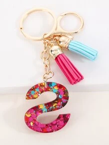 Tassel & Letter Charm Keychain - Multicolor - View 2