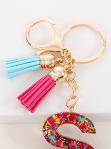 Tassel & Letter Charm Keychain - Multicolor - View 3