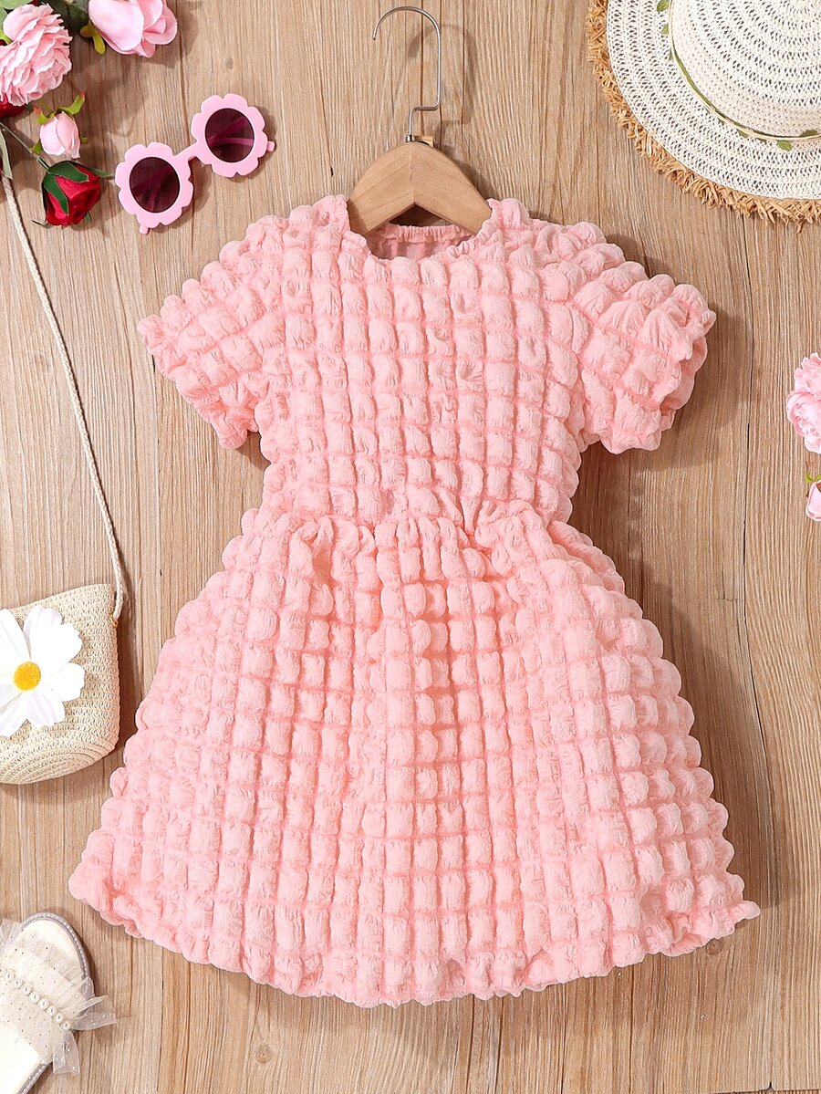 Toddler Girls Textured A Line Dress - Coral Pink - View 1