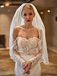 Minimalist Bridal Veil - White - View 4