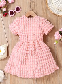 Toddler Girls Textured A Line Dress - Coral Pink - View 2