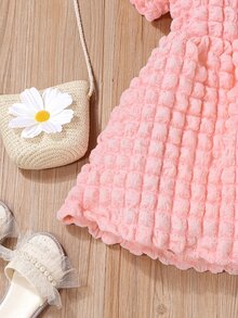 Toddler Girls Textured A Line Dress - Coral Pink - View 3