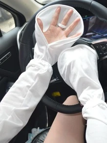 Fashion women accessories Solid Long Fingerless Gloves - White - View 1