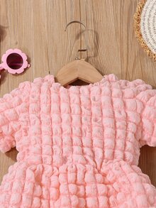 Toddler Girls Textured A Line Dress - Coral Pink - View 4