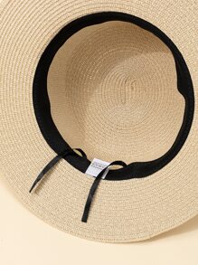 1 chiếc mũ rơm phẳng dây da phong cách Anh cổ điển màu kaki, thích hợp cho trang phục thường ngày ngoài trời - Màu be - Xem 5