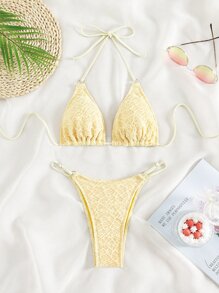 Bộ bikini đi biển mùa hè hình tam giác dây rắn - Màu vàng - Xem 6