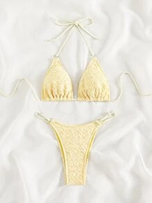 Bộ bikini đi biển mùa hè hình tam giác dây rắn - Màu vàng - Xem 5