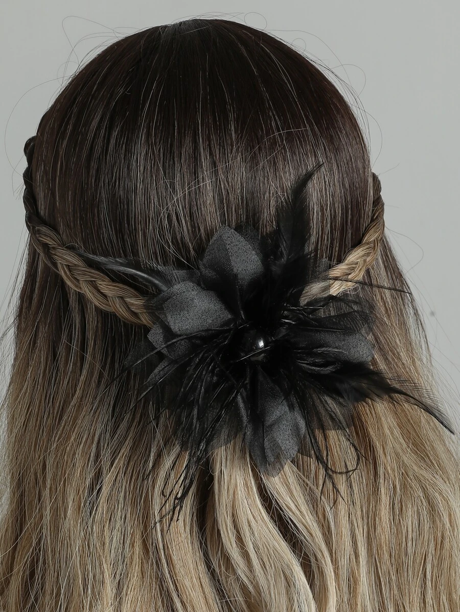 Kẹp tóc trang trí hoa - màu đen - Xem 1