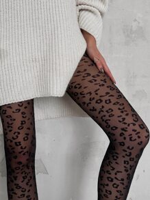 Medias con estampado de leopardo - Negro - Ver 4