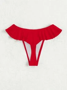 Swim SXY Bikini 2025 Đi Nghỉ Mát Màu Trơn Viền Xếp Nếp Mùa Hè - Đỏ - Xem 2