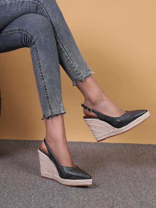 Women Holographic Espadrille Sole Point Toe Wedge Shoes, Vacation