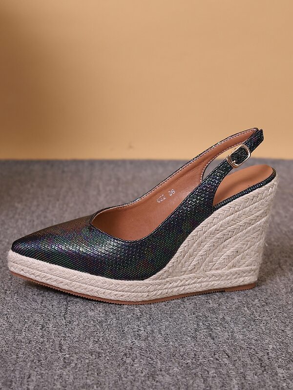 Women Holographic Espadrille Sole Point Toe Wedge Shoes, Vacation
