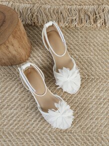 女孩貼花裝飾踝帶時尚戶外平底鞋