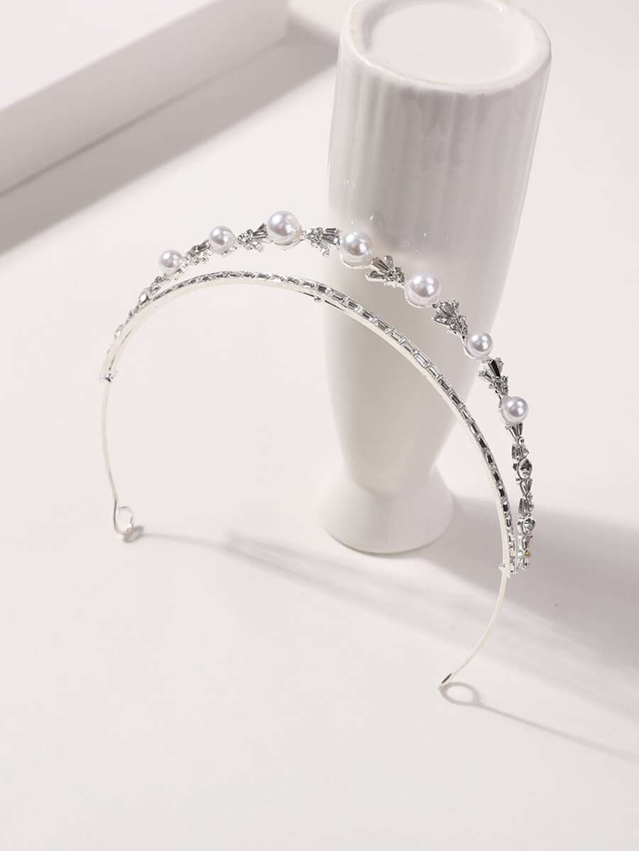 珍珠和水鑽裝飾髮箍 - 白色 - 查看 1