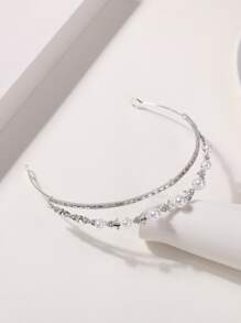 珍珠和水鑽裝飾髮箍 - 白色 - 查看 2