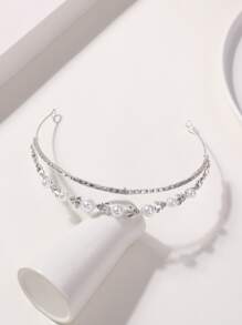 珍珠和水鑽裝飾髮箍 - 白色 - 查看 3