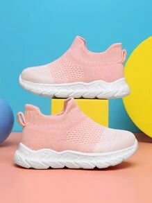 女童運動跑鞋雙色貼片裝飾織物運動鞋 - 粉色 - 查看 1