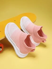 女童運動跑鞋雙色貼片裝飾織物運動鞋 - 粉色 - 查看 2