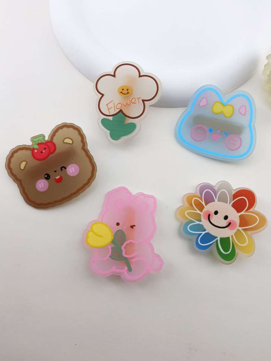5入組花和熊裝飾鴨嘴夾