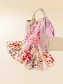 植物圖案圍巾 - 淺粉色 - 查看 1