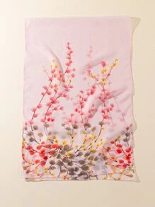 植物圖案圍巾 - 淺粉色 - 查看 2