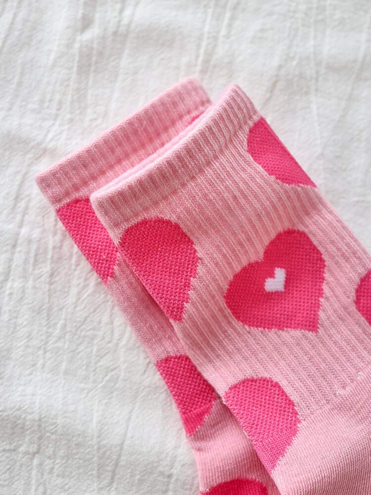 2pairs Heart Print Crew Socks - Multicolor - View 3