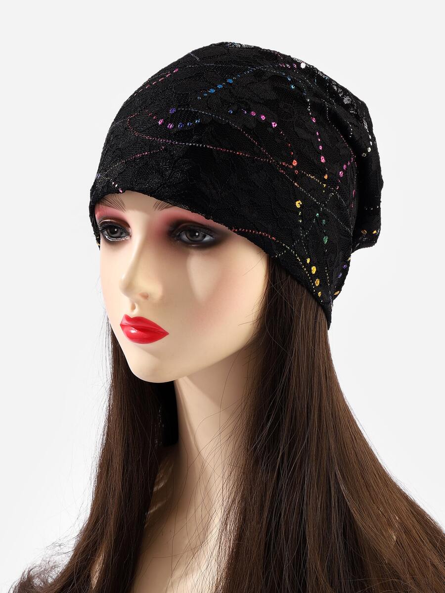 Sequin Decor Slouchy Beanie - Black - View 1