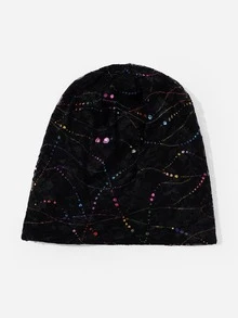Sequin Decor Slouchy Beanie - Black - View 2