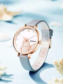 蝴蝶圖案錶盤石英表 - 灰色 - 查看 2