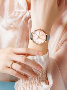 蝴蝶圖案錶盤石英表 - 灰色 - 查看 3