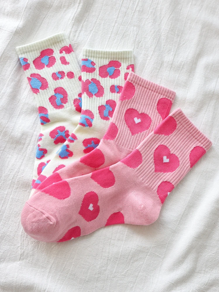 2pairs Heart Print Crew Socks - Multicolor - View 6