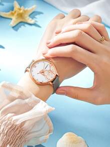 蝴蝶圖案錶盤石英表 - 灰色 - 查看 4