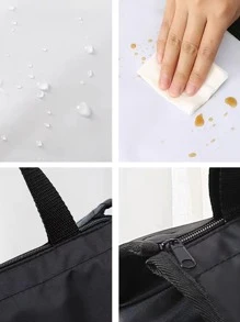 1入組黑色心形和標語圖案午餐袋現代滌綸防水保溫午餐袋學校 - 黑色 - 查看 5