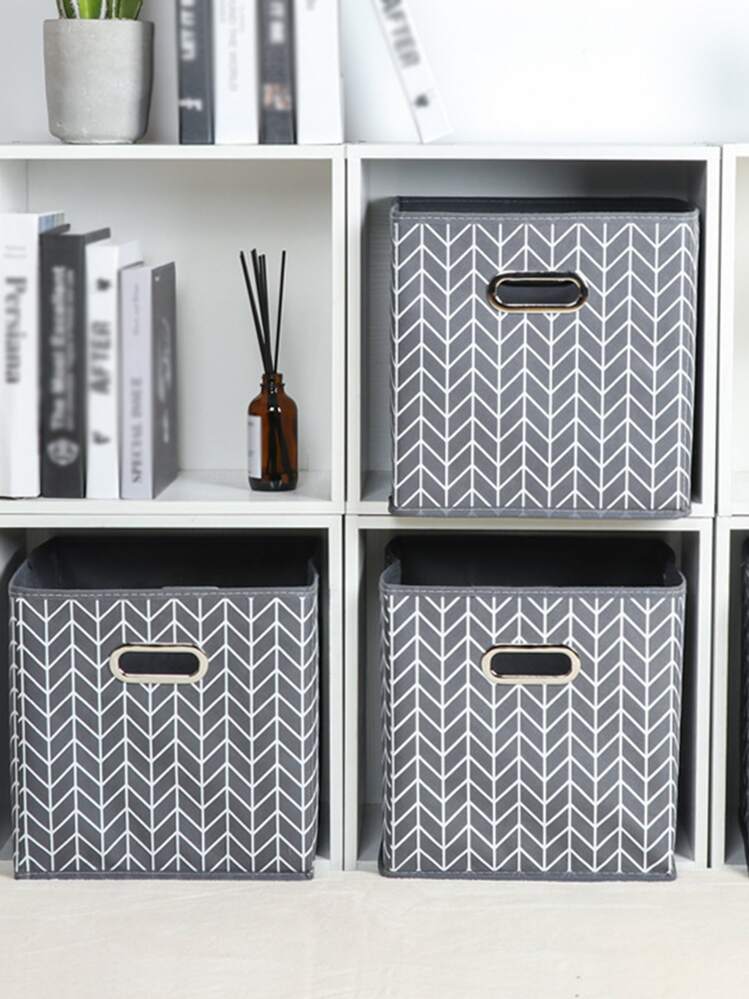 1 件几何图案收纳盒，现代线条几何图案无纺布立方体收纳篮，适用于卧室、返校 - 灰色 - 查看 1