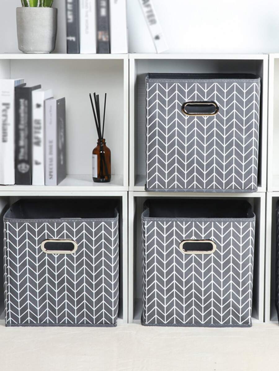 1 hộp đựng đồ họa tiết hình học, giỏ đựng đồ hình khối bằng vải không dệt họa tiết hình học hiện đại cho phòng ngủ, dùng khi trở lại trường - Xám - Xem 1