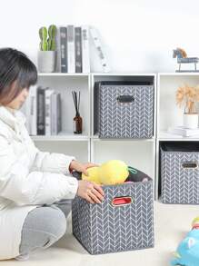 1 hộp đựng đồ họa tiết hình học, giỏ đựng đồ hình khối bằng vải không dệt họa tiết hình học hiện đại cho phòng ngủ, dùng khi trở lại trường - Xám - Xem 6