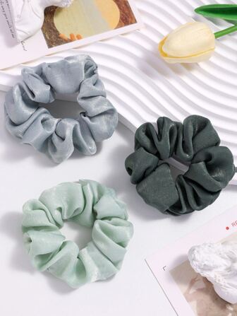 1 件/3 件优雅百搭女士缎面发圈发饰，均码 - 3 件多色，1 件黑色/驼色/米色