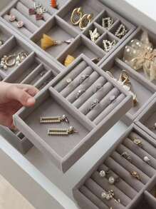 1入組MDF首飾托盤家用極簡主義多網格首飾收納盒 - 灰色 - 查看 1