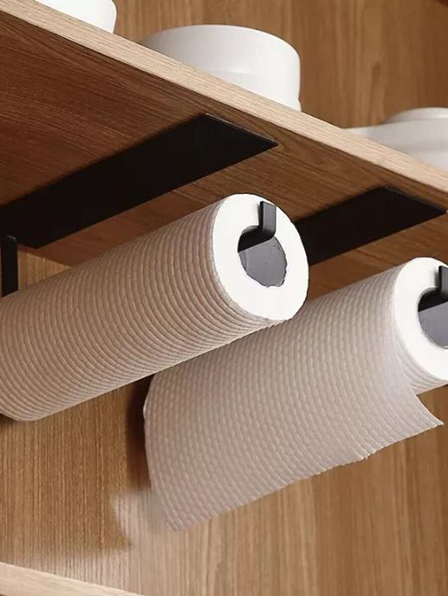 1pc Iron Storage Rack, Minimalist Black Wall Mounted Tissue Storage Rack For Bathroom - Black - View 1