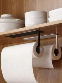 1pc Iron Storage Rack, Minimalist Black Wall Mounted Tissue Storage Rack For Bathroom - Black - View 2