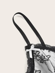 蝴蝶圖案蕾絲拼接吊帶上衣 - 彩色 - 查看 3