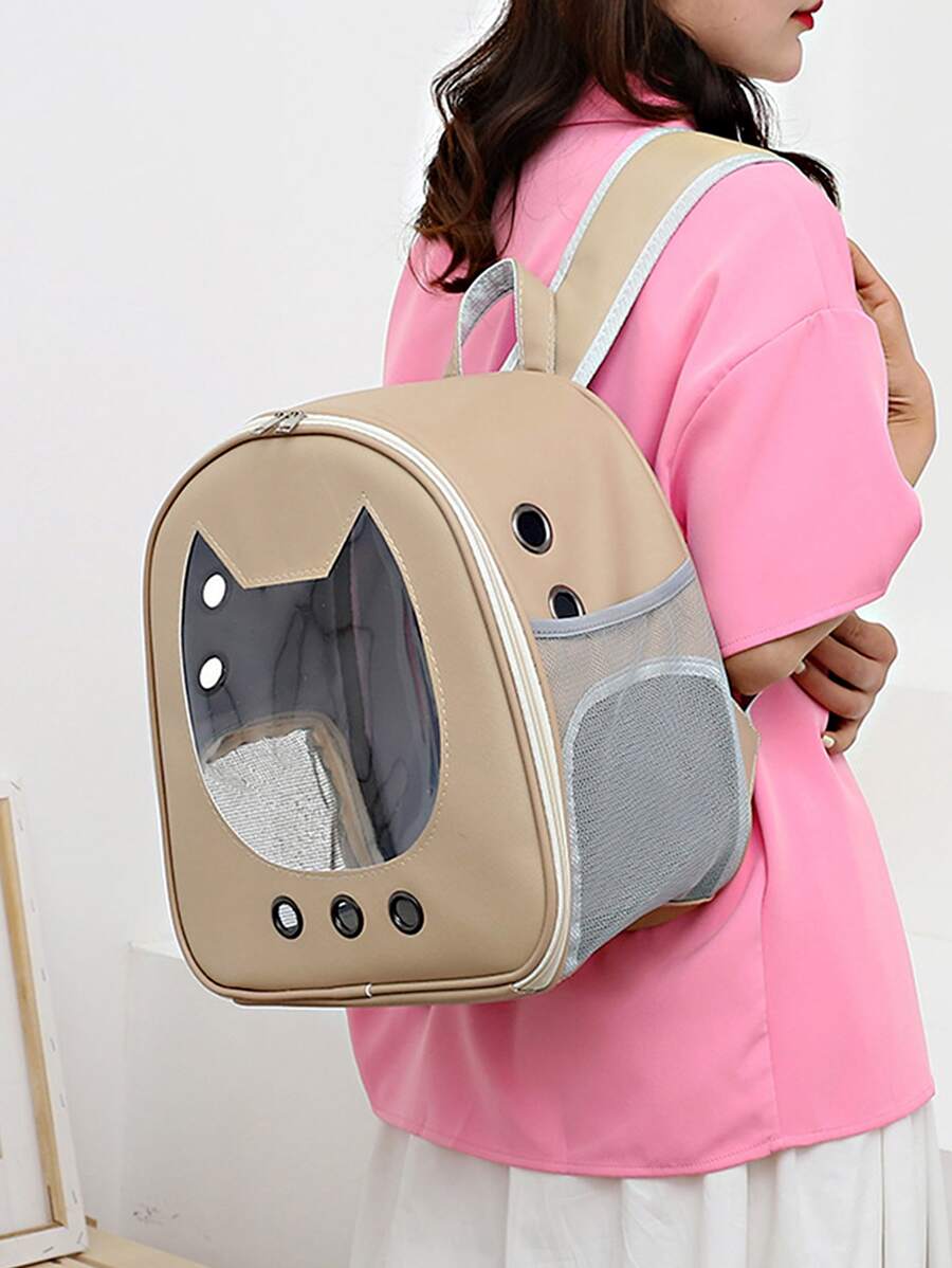 1pc Clear Pet Carrier Bag - Khaki - View 1