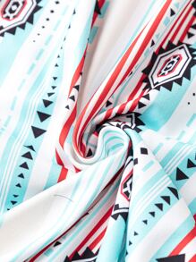 SHEIN Holidaya 大碼幾何和條紋圖案流蘇下擺吊帶洋裝 - 彩色 - 查看 4